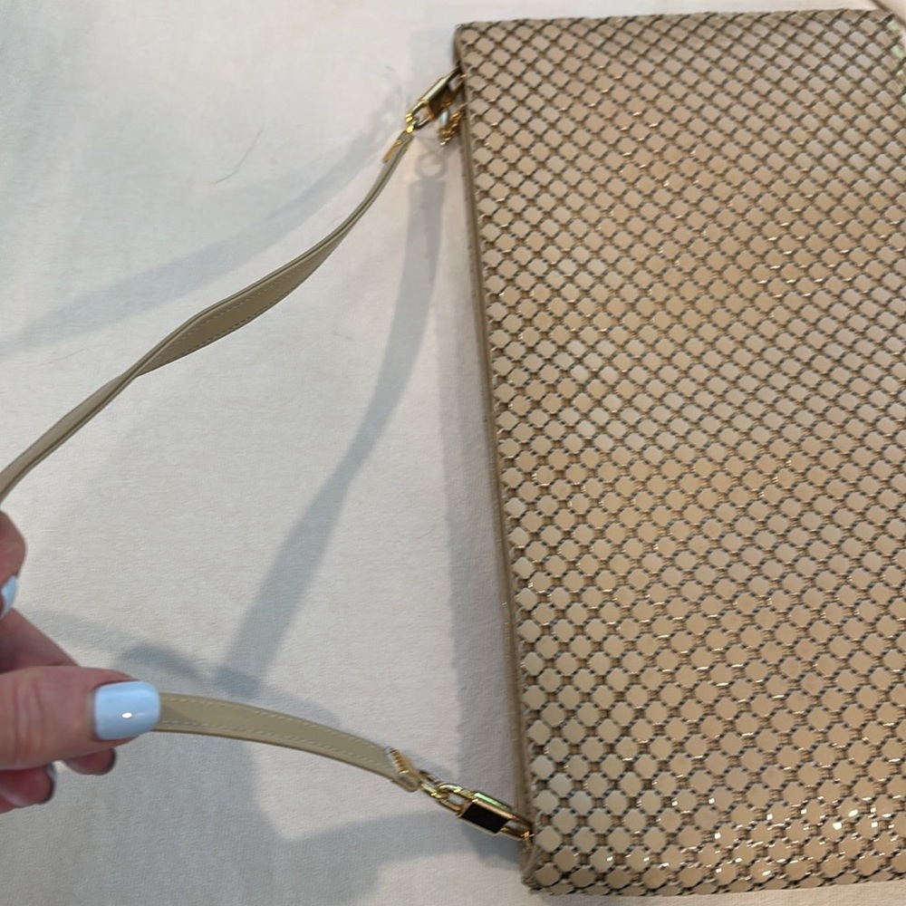 Whiting and Davis beige mesh zip closure convertible crossbody bag - Picture 11 of 14